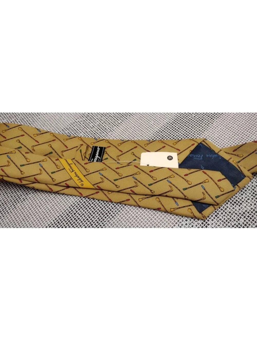 Vintage Salvatore Ferragamo Bronze Silk Tie Canes 1990s SAKS 5th AVENUE New Tag